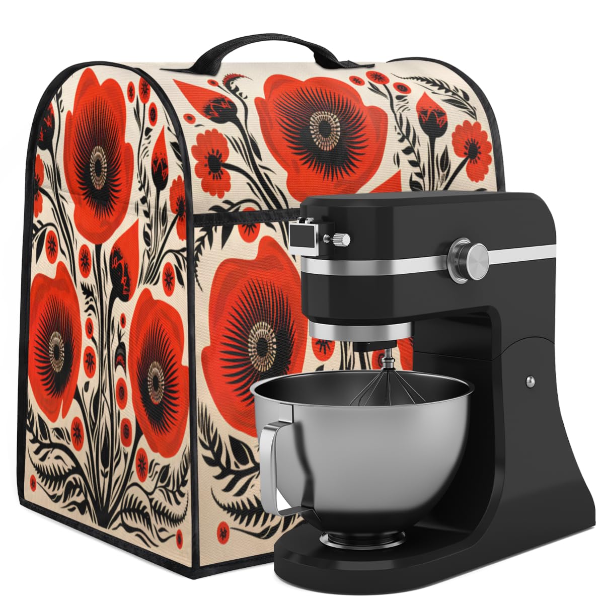 Coffee Maker Cover Flower Poppy Kitchen Appliance Covers Small Appliance Covers Blender Cover Juicer Cover Dust Covers for Kitchen Appliances with Top Handle and Pockets,Washable,C303