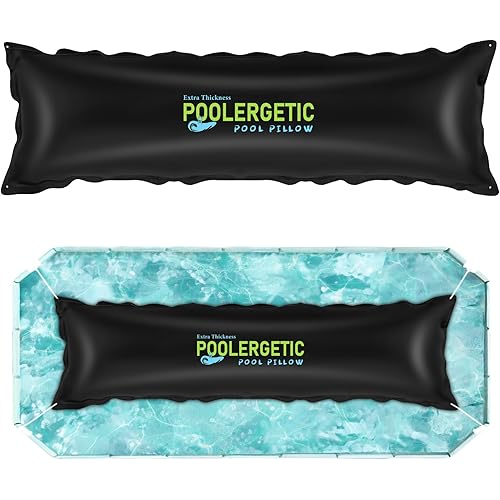 Poolergetic 4x15 Ft Pool Pillow for Above Ground Pools, Large Winter Pool Pillow for Winterize Closing, 0.6mm Thick Heavy-Duty Swimming Pool Cover Air Pillow with Cords, Black, 2 Pack