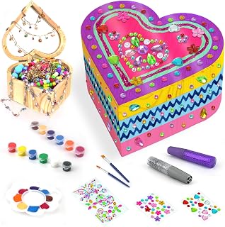 Ambesi Paint Your Own Wooden Jewelry Box, Arts and Crafts for Kids Ages 8-12, 4-6, 7-8 Year Old Girls, Decorate Heart Treasure Box Craft kit, DIY Toddler Art Set, Birthday Gifts Girls Idea