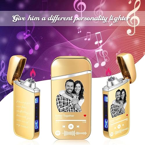 Miniatura 2 de Joyforisa Encendedor de canción con código de Spotify personalizado, encendedor de arco eléctrico a prueba de viento, interruptor táctil grabado