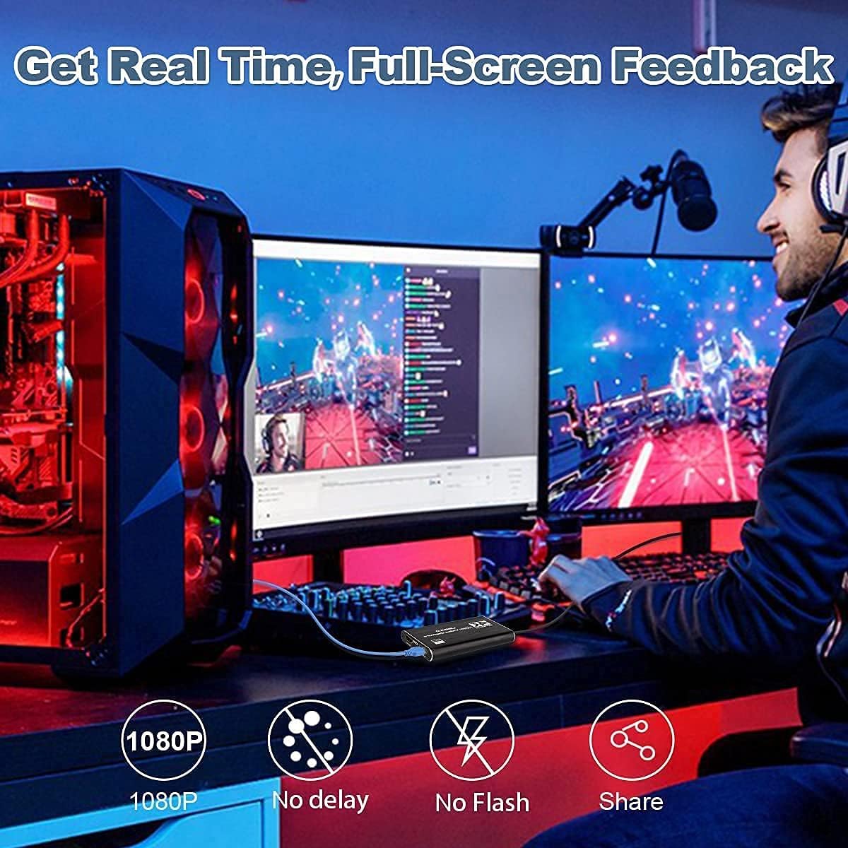IPXOZO Audio Video Capture Card,4K HDMI USB3.0 Capture Adapter 1080P 60fps Video Capture Device Portable Video Converter for Gaming Streaming Live Broadcast Video Recording,Support PS4 X-box Camcorder