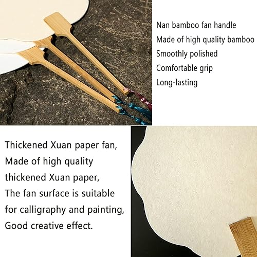 Miniatura 4 de Paquete de 3 abanicos de papel liso Shuen Xuan, abanicos de papel para iglesia, ventilador de mano, pequeño abanico redondo blanco en blanco para