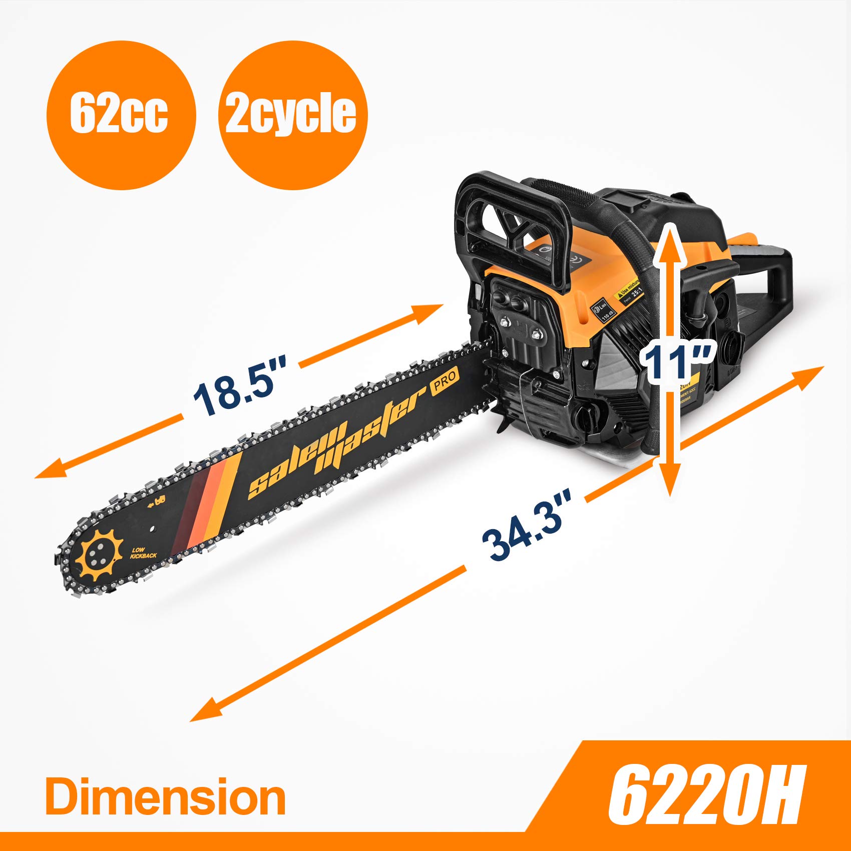 SALEM MASTER 6220H Chainsaw for Trees Gas Powered 62CC 2Cycle Gas