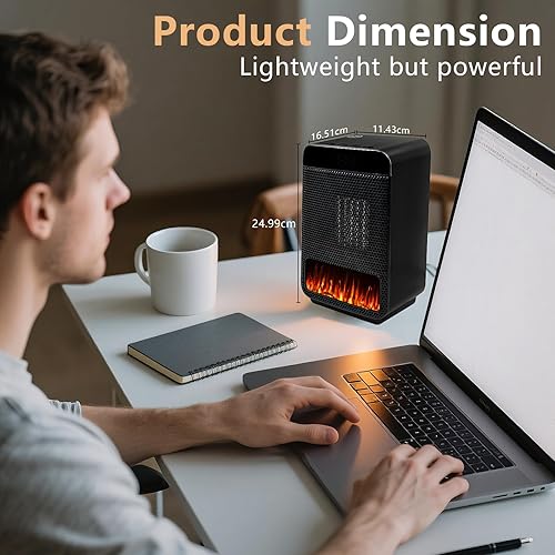 Miniatura 6 de Calentadores eléctricos portátiles para uso en interiores, calentador de espacio de cerámica con termostato, pantalla remota y digital, temporizador
