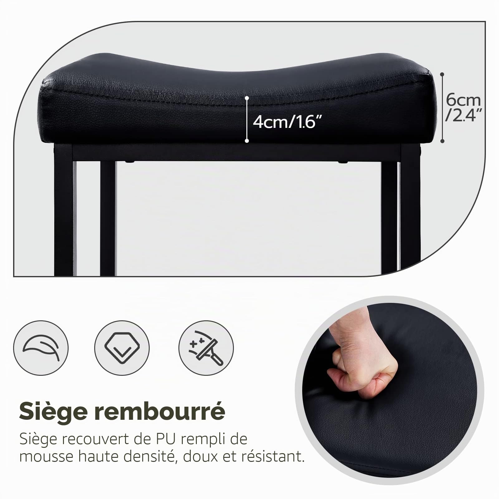 HOOBRO Tabourets de Bar, Lot de 2, Chaises de Cuisine, siège incurvé en PU, rembourrure de 4 cm, Cadre métallique, 63 cm de Haut, pour Cuisine, Salon, café, Noir EBB10BY01