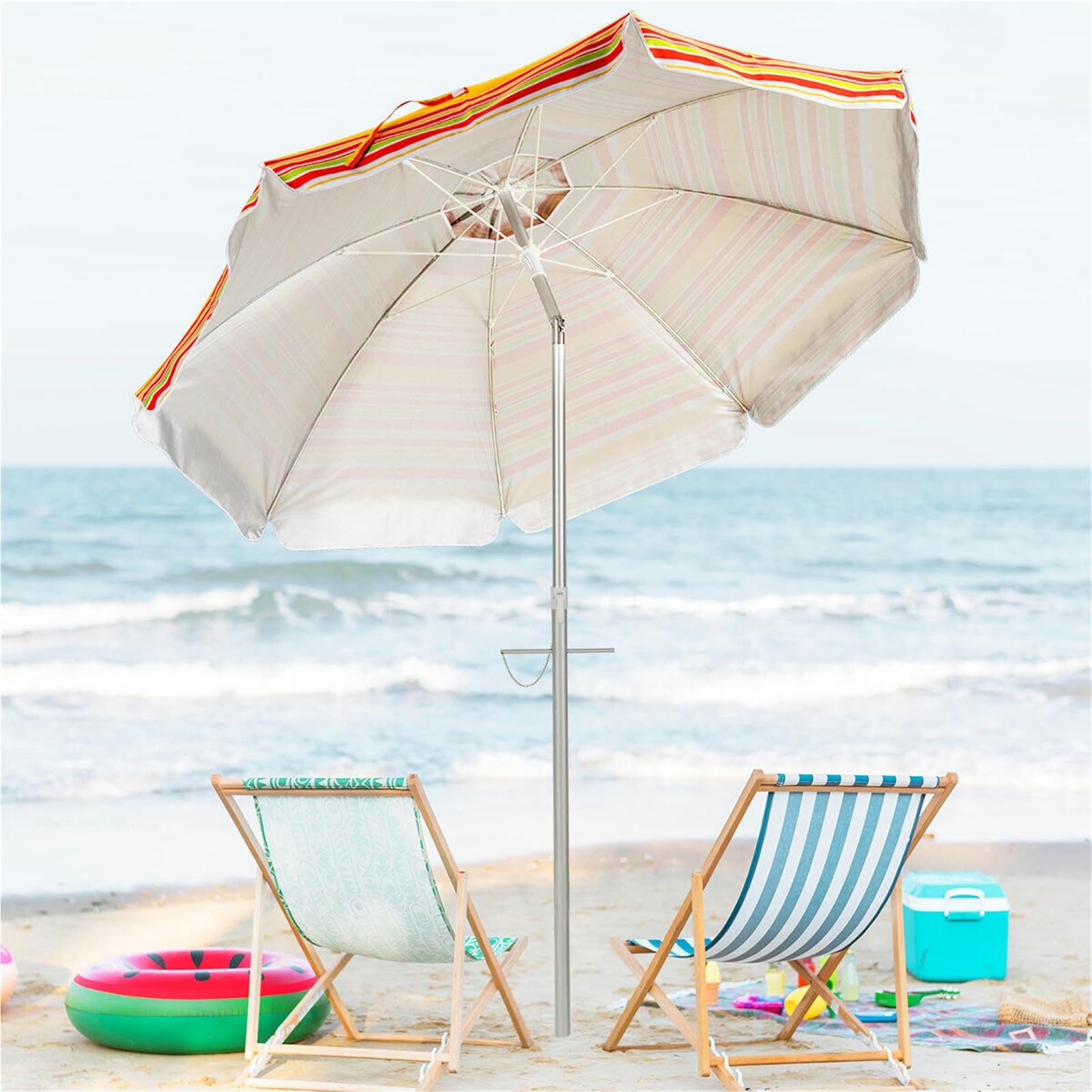 Sonnenschirm Strand 2M Strandschirm Terrasse Tragbarer Sonnenschirm Regenschirm W/Sand Anker & Neigung UPF 50