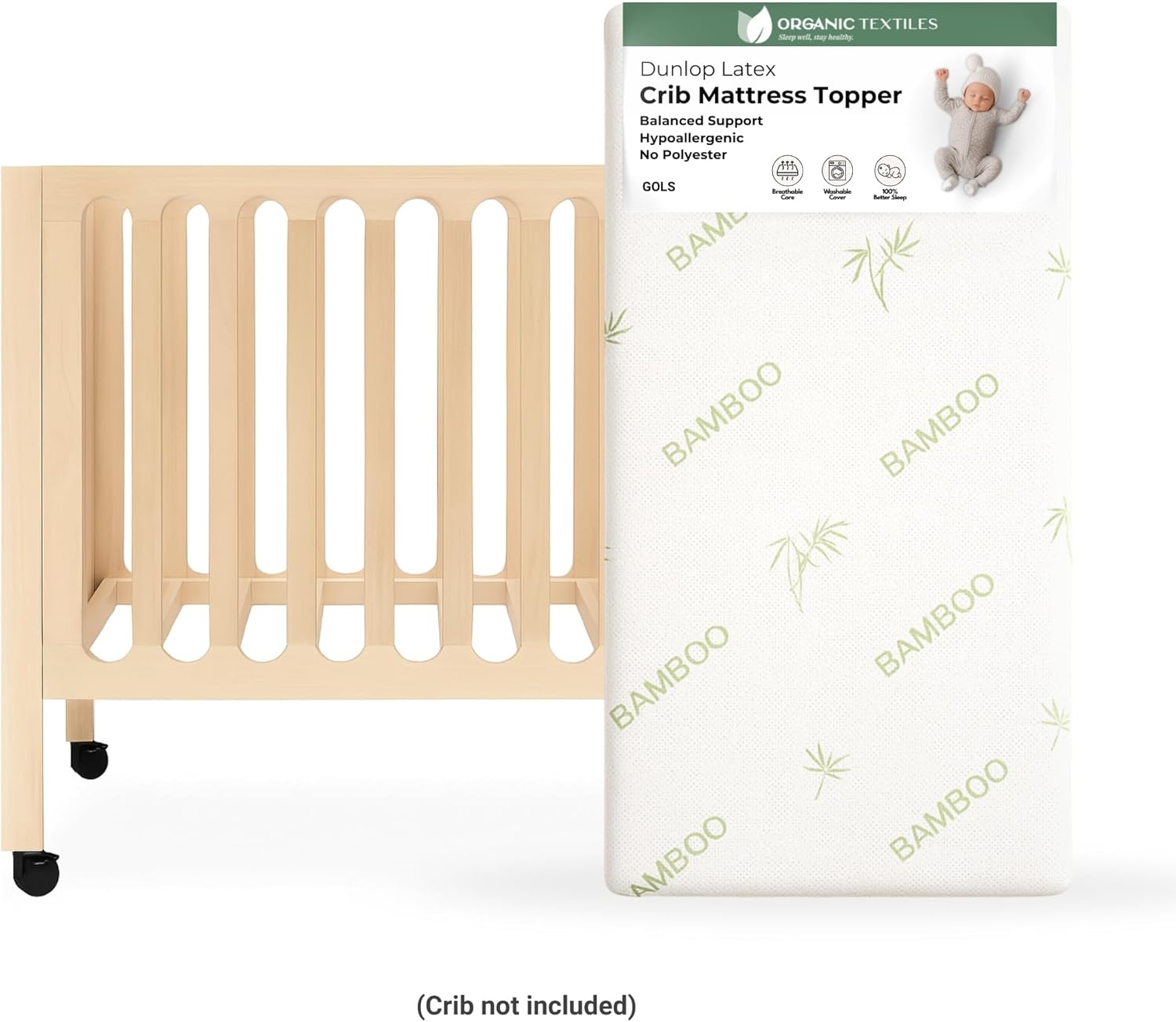 ORGANIC TEXTILES Organic Baby Mattress Topper with Rayon Derived Bamboo Cover - GOLS/GOTS Certified - Breathable - 2" Basinet (30"x15")