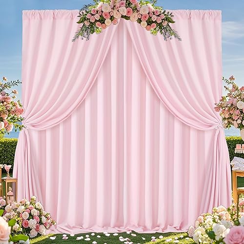 Miniatura 8 de SoarDream Cortinas de fondo rosa de poliéster, 2 paneles de 5 x 10 pies, cortinas de telón de fondo para fotografía, bodas, fiestas, baby shower,