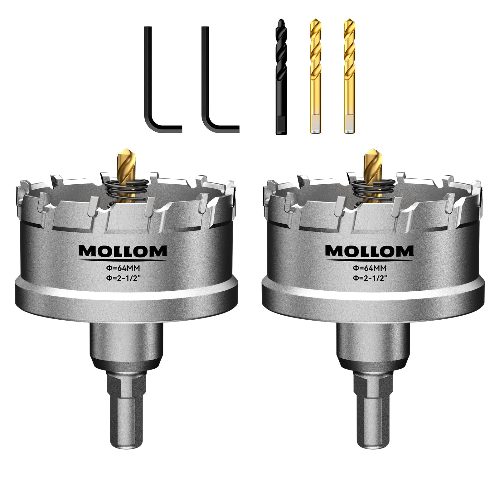 Mollom 2-1/2inch (64mm) 2Pcs Heavy Duty Carbide Hole Saws, Hole Cutters for Stainless Steel, mild Steel, Iron, Copper, Brass, Plastic — image 1