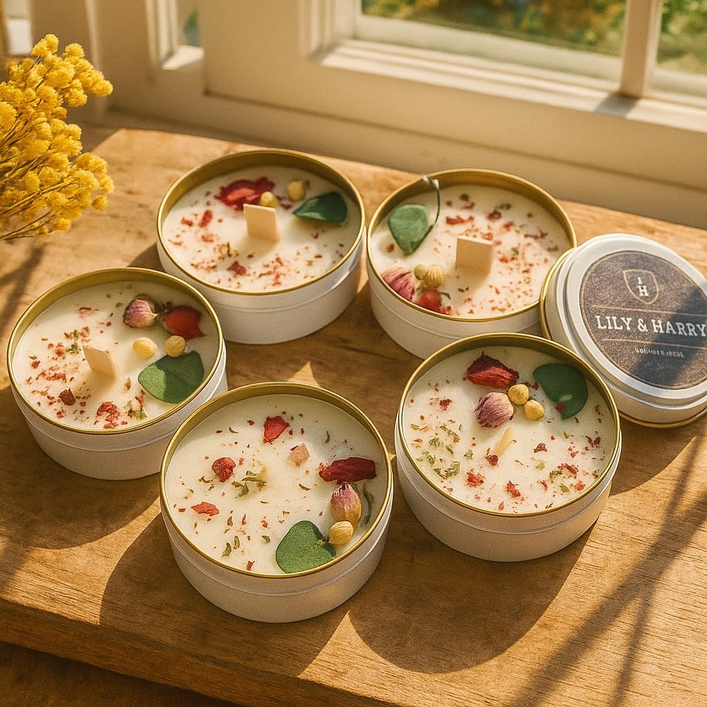 Dried Flower Candle Favor Set – Personalized Soy Wax Candles for Weddings & Thank You Gifts (10-200 Pieces)