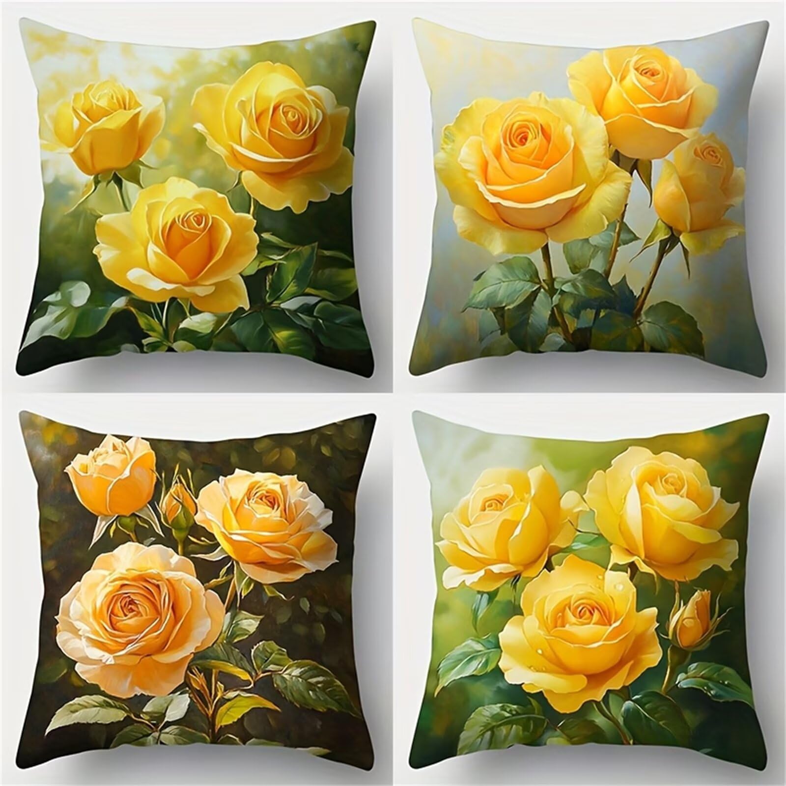 QiHon Yellow Butterfly Cushion Covers 60x60 cm Set of 4, Decorative Throw Pillow Cases, 24x24 inch Square Linen Pillowcases for Sofa Living Room Bedroo