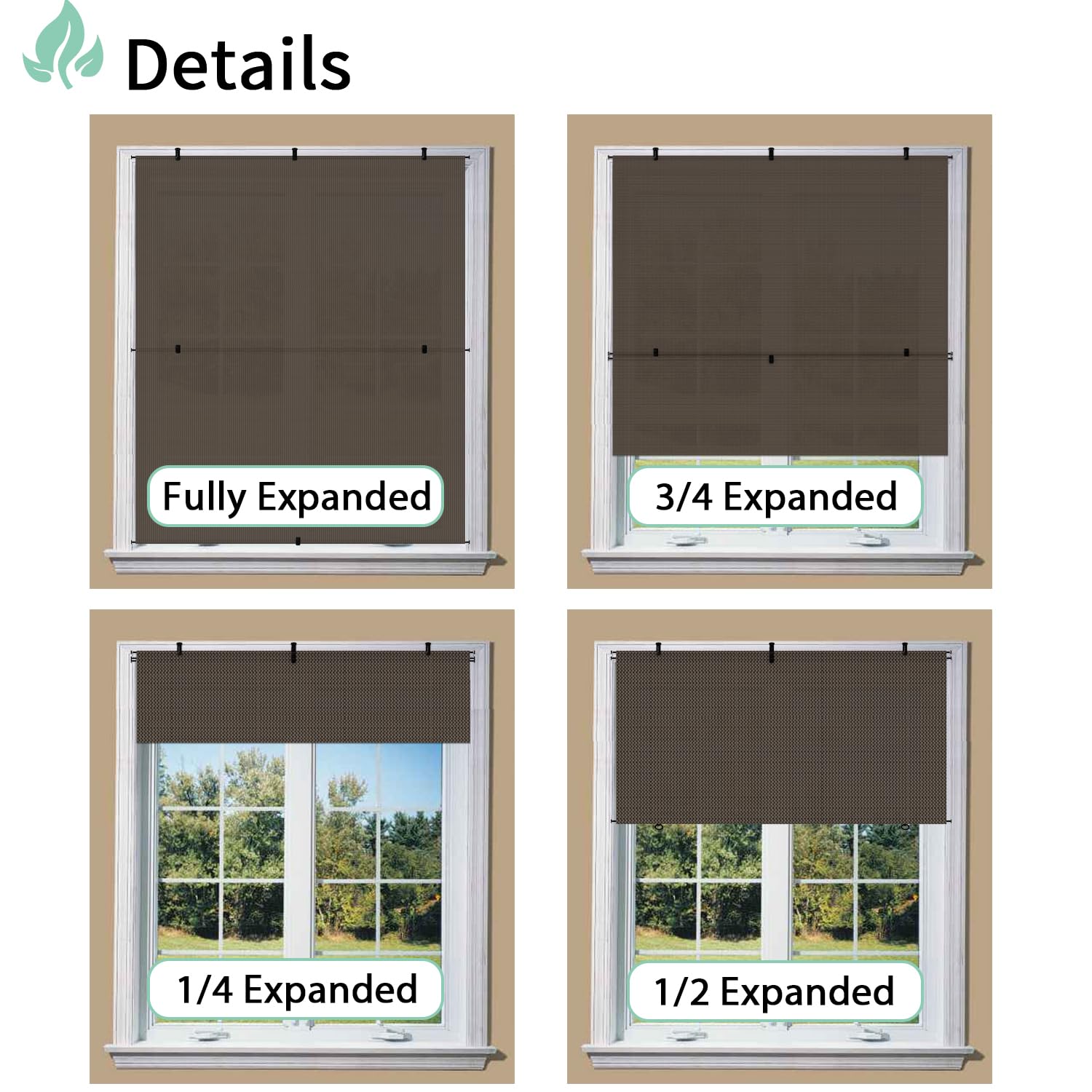 SunnyRoyal 7'W X 6'H Patio Foldable Sun Shade Outdoor Cordless Roller Shades Blinds for Deck Yard Porch Balcony Backyard (Brown)