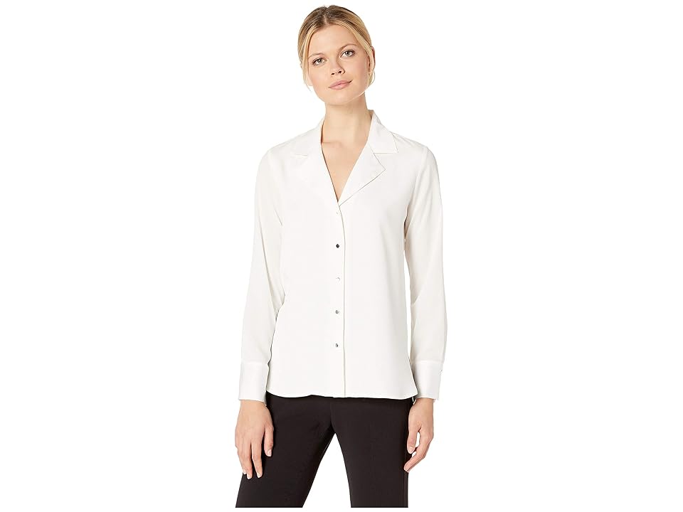

Calvin Klein Long Sleeve Button Down Top (Cream) Women's Clothing
