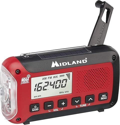 Miniatura 22 de Midland ER210 - Radio AM/FM compacta de emergencia con manivela, múltiples fuentes de alimentación que funciona como linterna de emergencia SOS