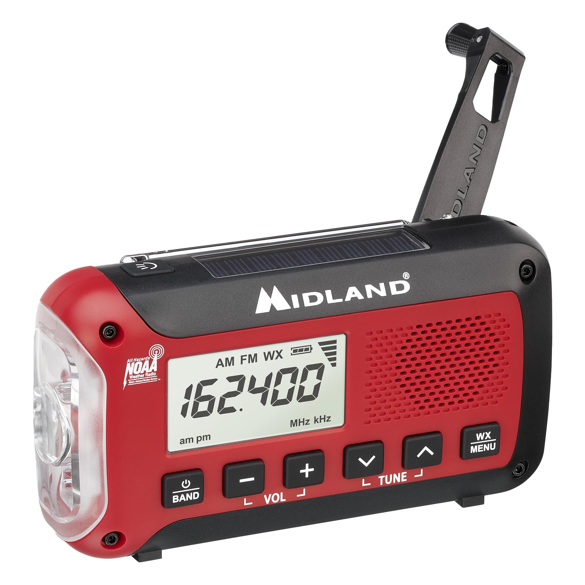 Midland ER50 Emergency Radio with Weather Alert and Flashlight - Hand Crank or Solar Power NOAA Weather Radio for Home or Travel with AM/FM Tuner