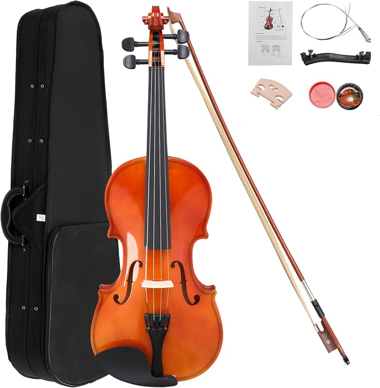 Violin for Beginners, Wood Satin Acoustic Violin Starter Kit with Case, Bow, Rosin (Natural1, 1/8)