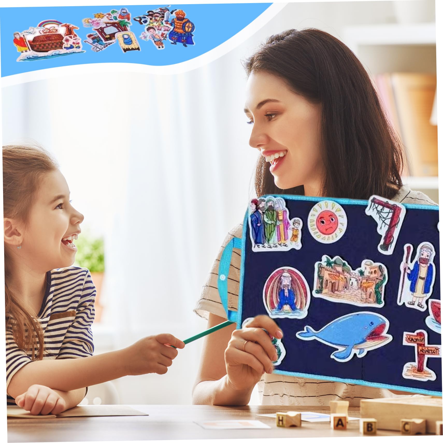 Board en feutre pour les tout-petits 1 set en train de ressentir un tableau pour les tout-petits histoires bibliques en feutre la planche, les histoires de planche en flanelle incluent Noah's Ark, Jo