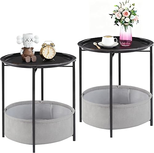 Vista 45 de VECELO Mesa auxiliar/auxiliar, plegable, redonda, de metal, antioxidante, impermeable, para exteriores o interiores, bandeja para sala de estar