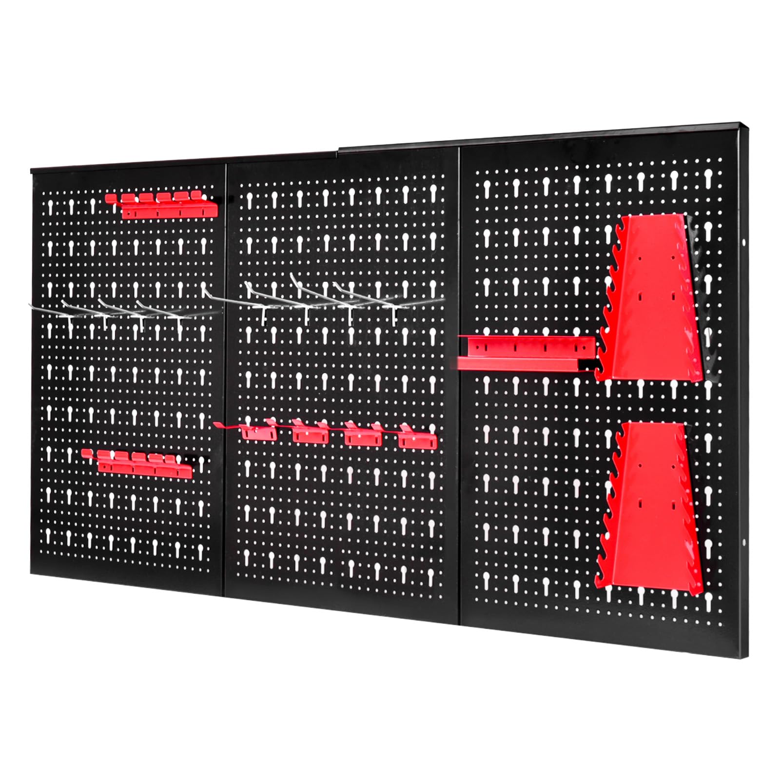 SOARS Pannello Porta Attrezzi da Parete 120 X 60 CM, 3 Pannelli Perforati in Metallo con kit di 20 Ganci, Stabile e Resistente, per Garage, Officina (Nero+Rosso C, 120 X 60 X 2 CM)