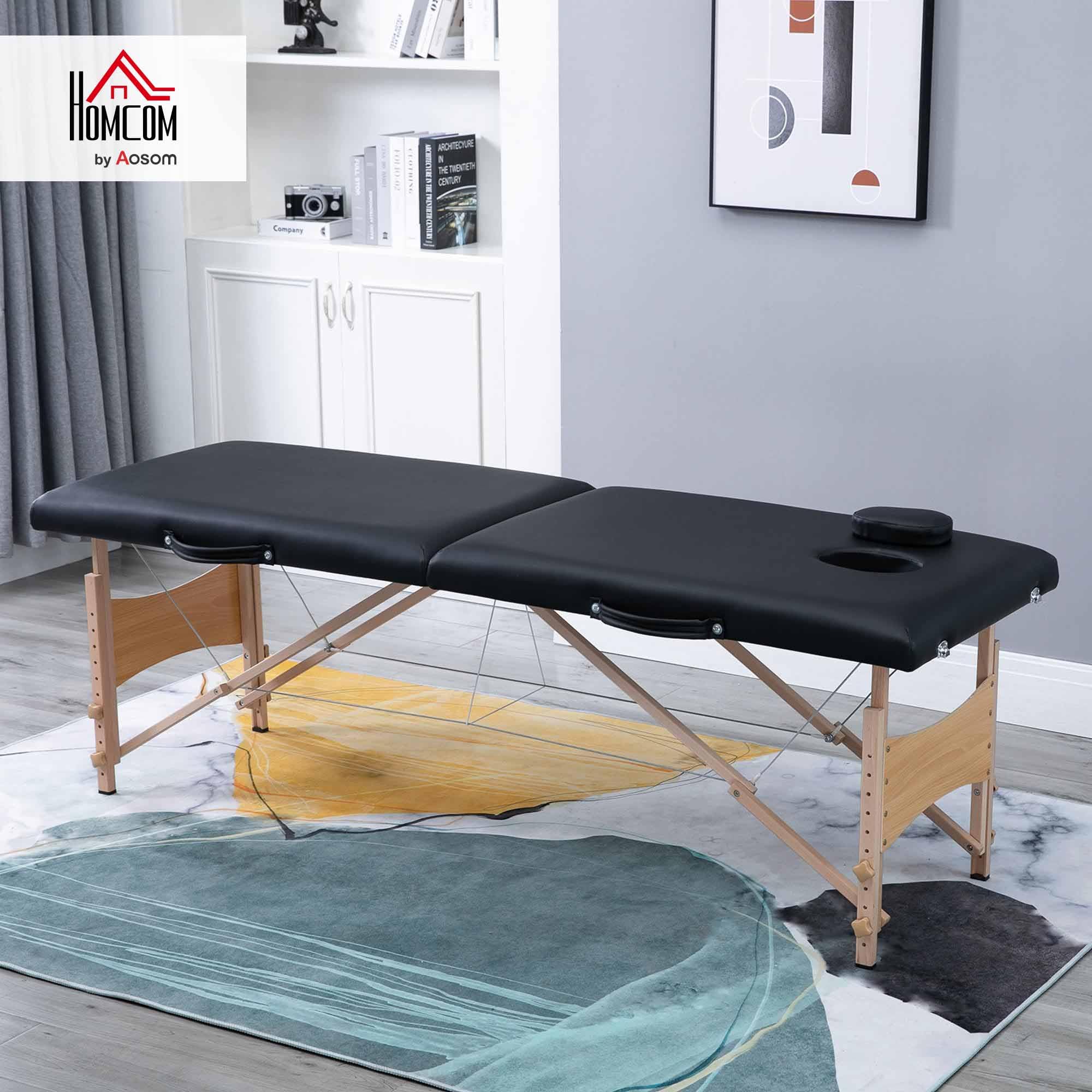 HOMCOM Massageliege 3 Zonen Klappbar Massagetisch mit Kopfstütze Armlehne Tragetasche Holzfüßen höhenverstellbare Massagebett tragbar Kosmetikliege für Tattoo Spa Salon Schwarz