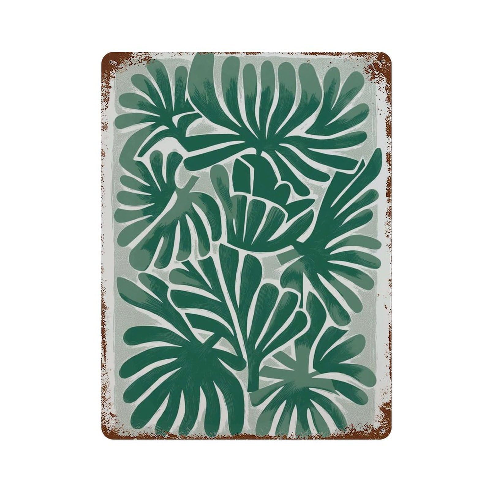xiaoxiaoshen Green Leaf Modern Botanical Minimalist Tropical Plant Abstract Jungle Leaves Con Wall Decor Art Metal Tin Poster Modern Home Decor Art Home Bar Shop Decorations Vintage Sign 40x30cm