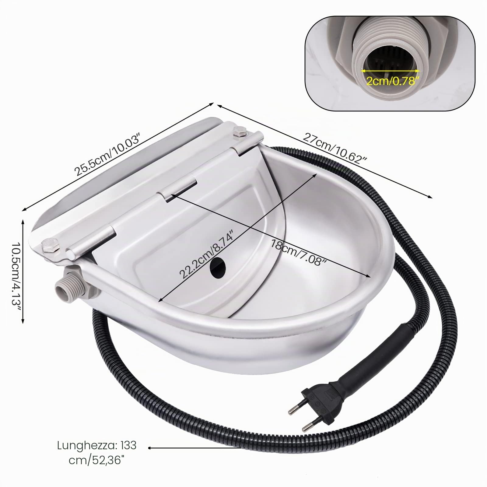Ciotola Dell'acqua Riscaldata Automatica In Acciaio Inox Con Valvola A Galleggiante 220V, 80 Watt, Ciotola Termica Per Bestiame, Bovini, Cani, Capre, Maiali, Cavalli