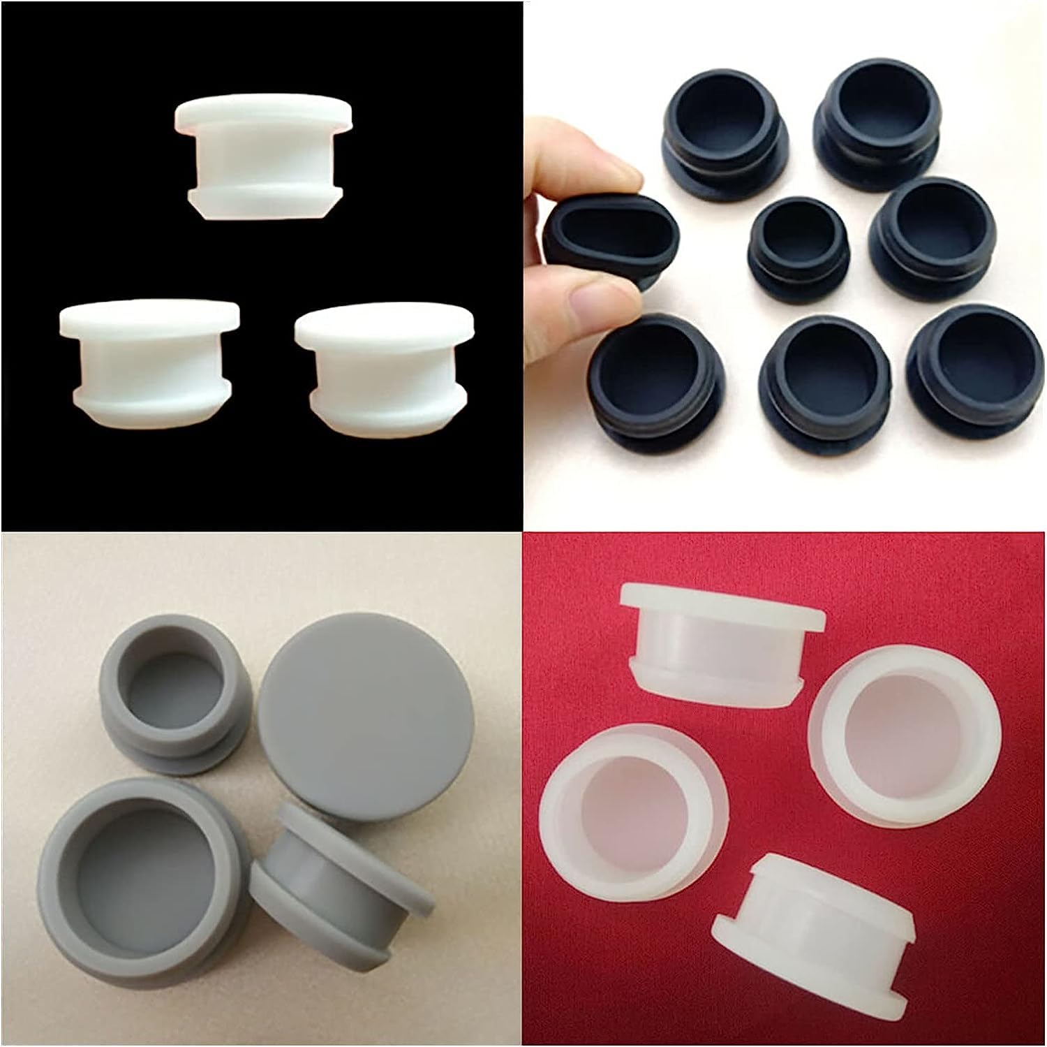 Arandela de goma, Arandelas de cable de escritorio, Kit de arandelas de goma, 10 piezas Tapas de cierre de goma de silicona a presión transparentes Insertos de tubo Tapón Tapón 10 mm-30 mm (Color: Tra