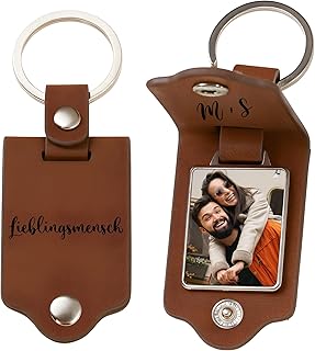 Schlüsselanhänger personalisiert mit Foto - individueller Schlüsselanhänger mit Bild aus Leder - Geschenkideen zum Vatertag - Foto Geschenkideen - Anhänger mit Gravur