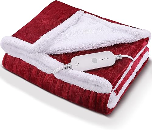 Manta térmica eléctrica de 50 x 60 pulgadas, manta térmica de franela ultra suave con 3 horas de apagado automático y 4 niveles de calefacción