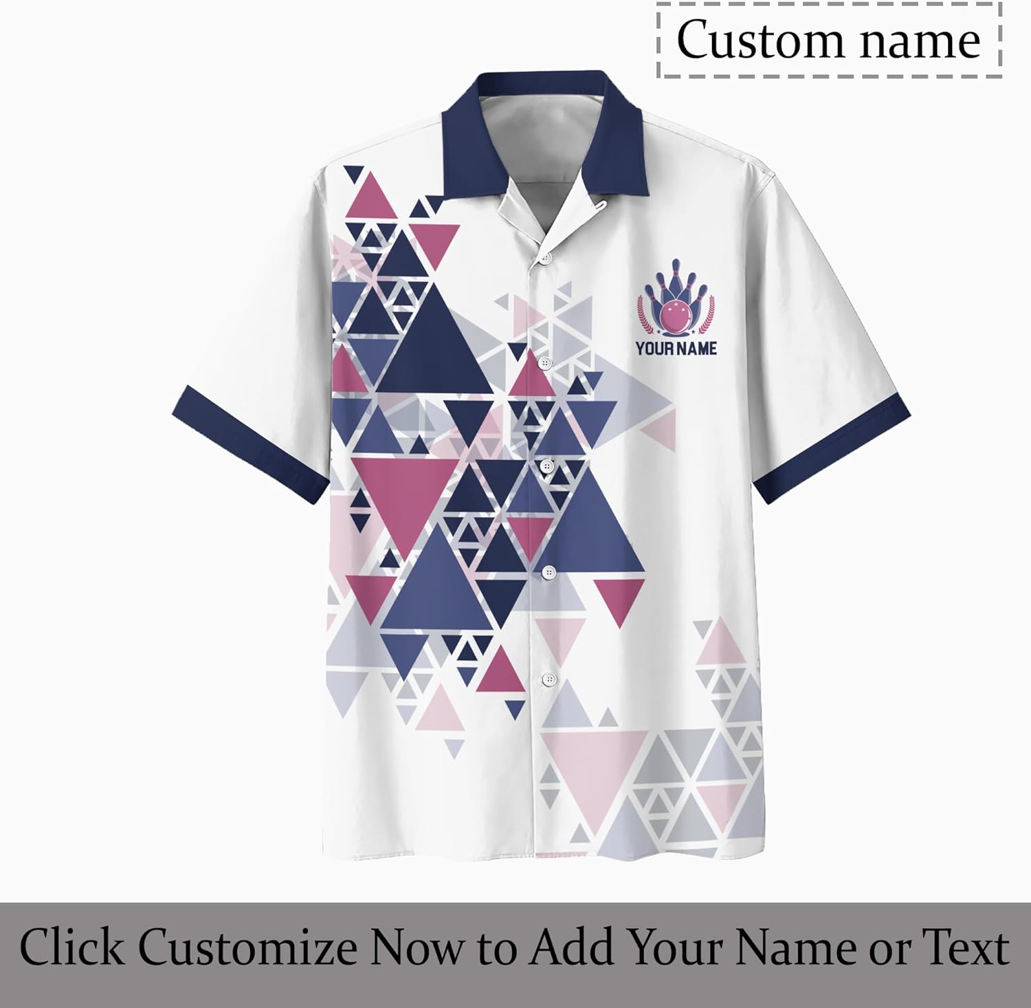 Customize Bowling Hawaiian Shirt Printed Button Down Shirt with Bowling Related and Triangle Pattern Graphic On it for Bowler