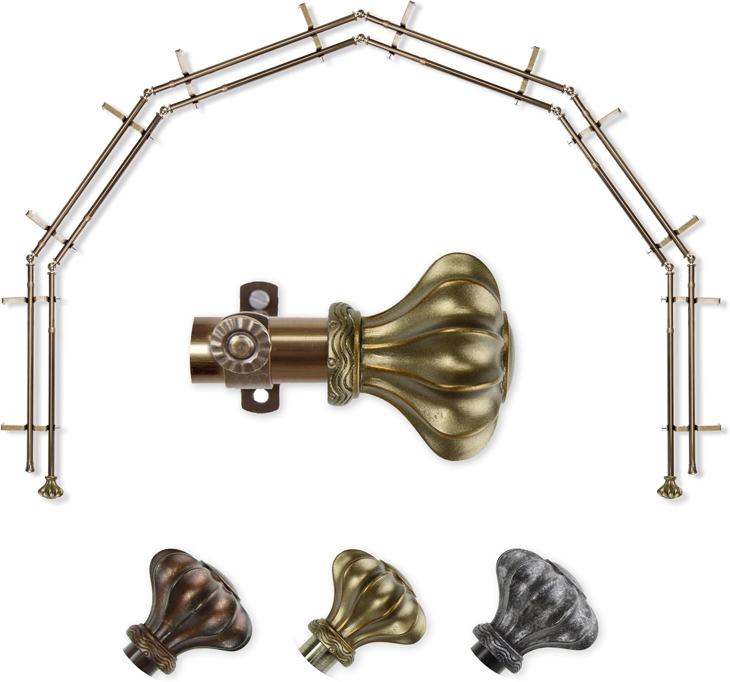 A&F Rod Décor - Earl 13/16" 6-Sided Double Bay Window Curtain Rod - Cocoa