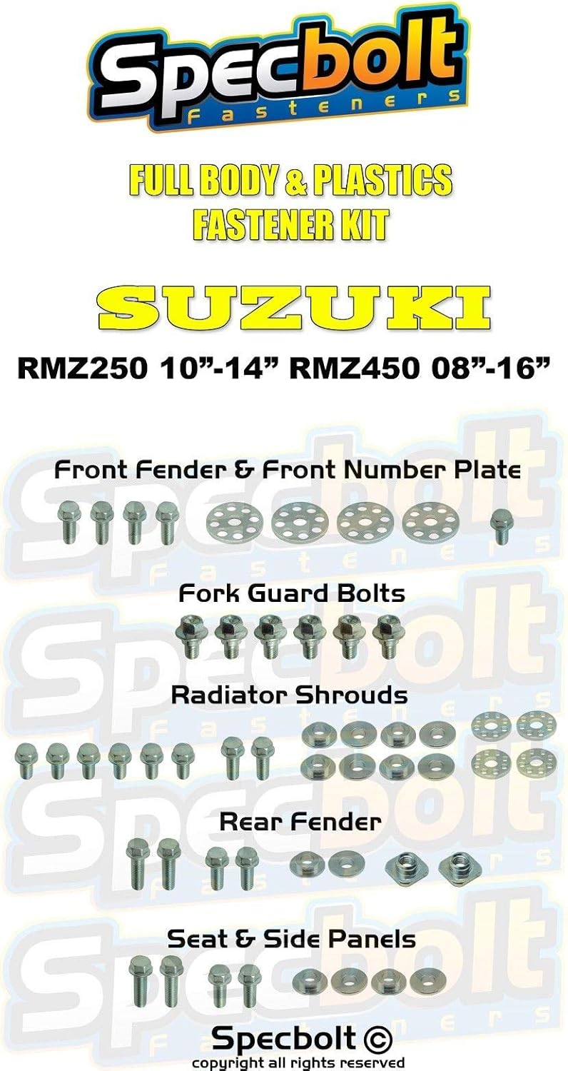 Full Plastics Fastener Kit: Suzuki - RMZ250 (2010-2014) | RMZ450 (2008-2016) #0816