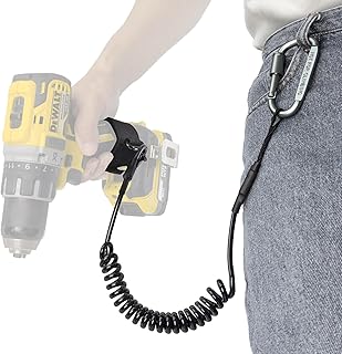 Corda Elástica Retrátil para Berbequim sem Fios com Mosquetão e Fecho de Gancho e Laço, Cordão de Segurança Anti-queda de 50 - 160 cm para Ferramentas Elétricas, Capacidade < 5 KG