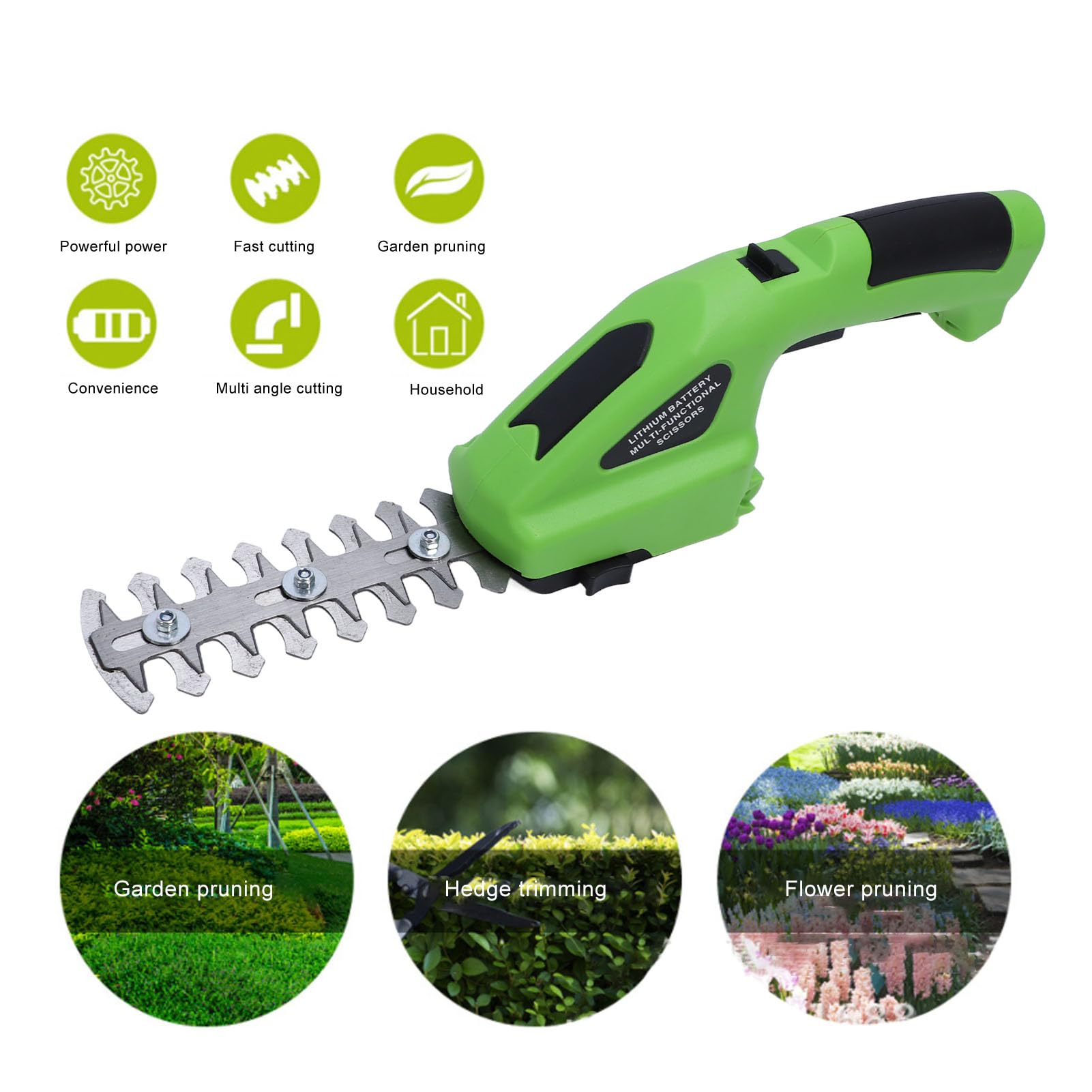 Akku-Heckenschere, 4-in-1-Grasschere und Strauchschneider, Tragbare Elektrische Strauchgrasschere aus Legiertem Stahl mit Wiederaufladbarem Akku und USB-Kabel für Gartenrasen
