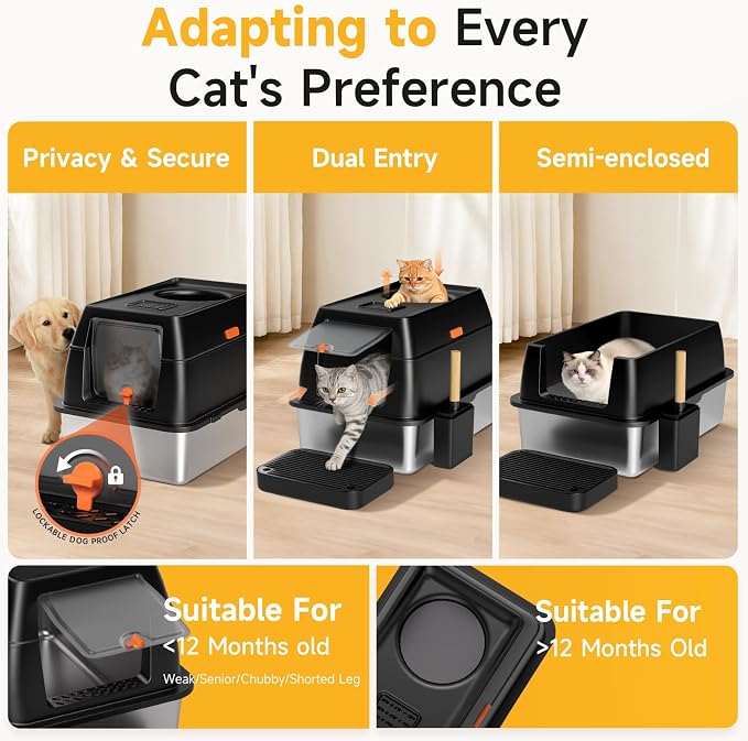 Contenedor de acero inoxidable con tapa, tamaño XL, con alto, resistente, para gatos y perros miniatura 6