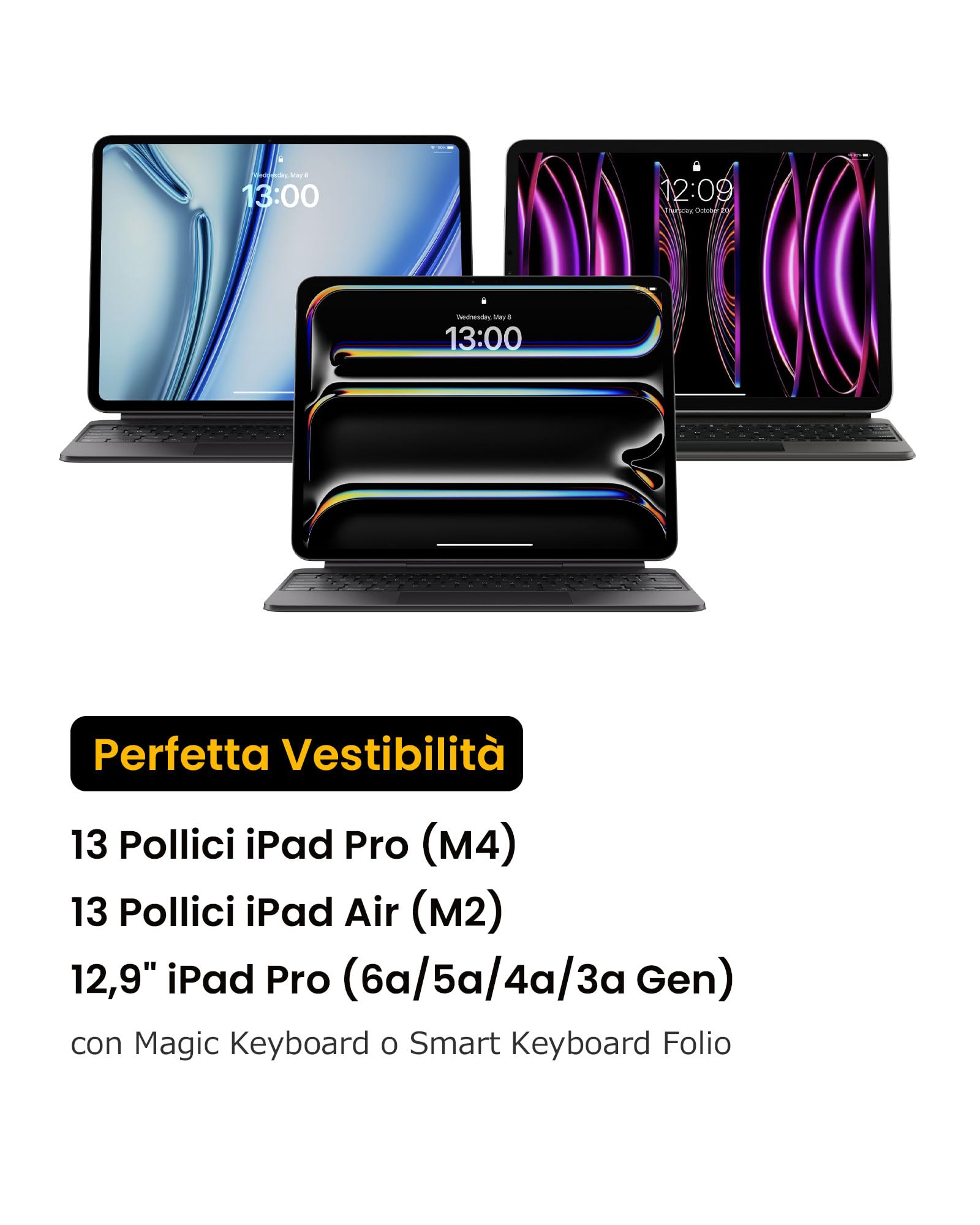 tomtoc 360° Custodia per Tablet per 13 Pollici iPad Pro M4 2024 OLED, 13 Pollici iPad Air M2 2024, 12,9 Pollici iPad Pro M2&M1, Borsa a tracolla Protezione a tutto tondo, Adatta Magic Keyboard