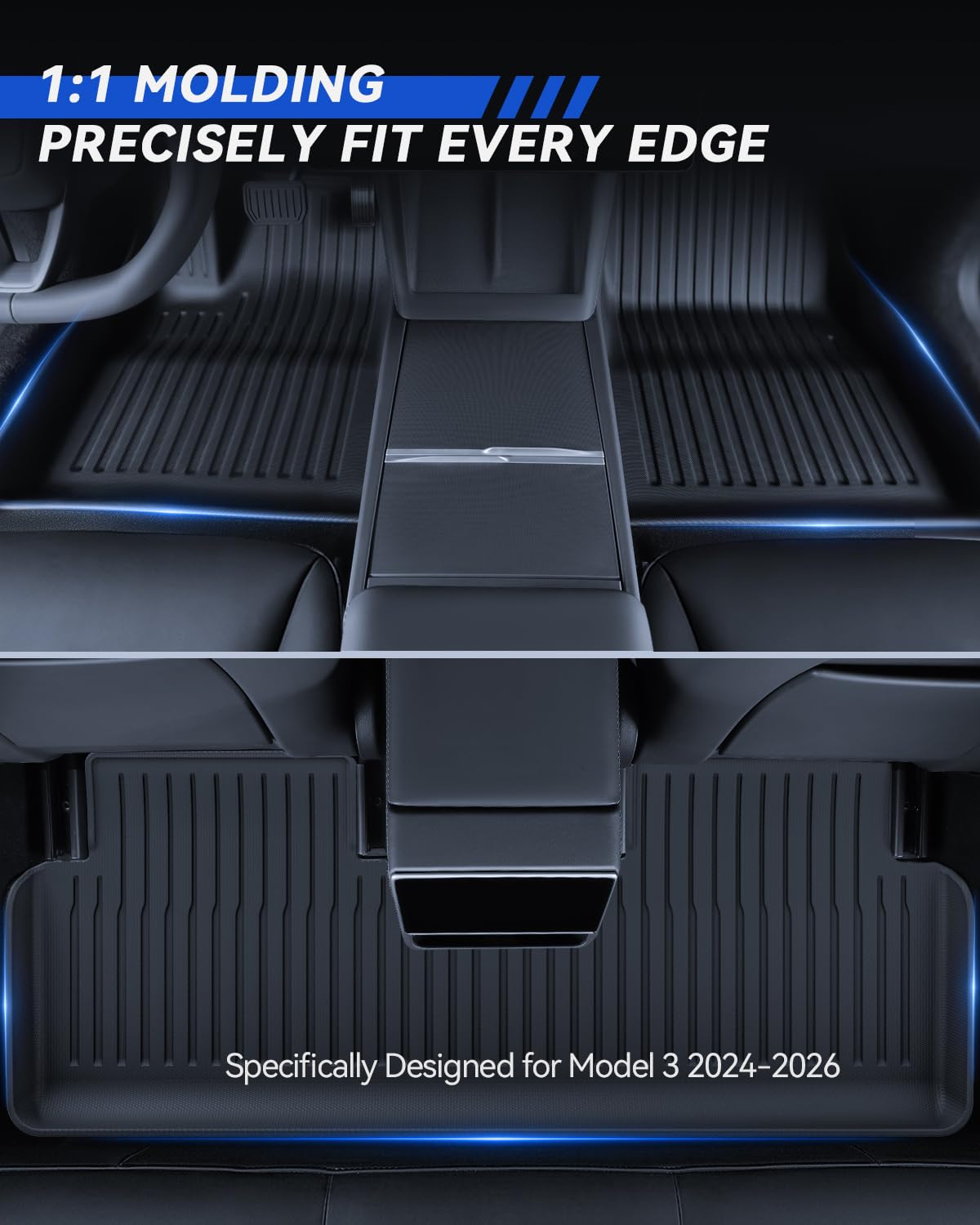 Alfombrillas 3 Pzs para Tesla Model 3 2024-2026 Alfombrillas para Todo Clima 3D con Bordes Altos, Antideslizantes e Impermeables, Alfombrillas de 3 Capas para Tesla Model 3 Highland Accesorios