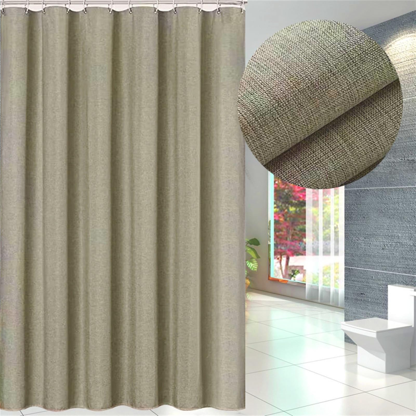 Cortina de ducha de poliéster impermeable con ganchos para bañera y ducha, antimoho, color beige, 80 x 180 cm