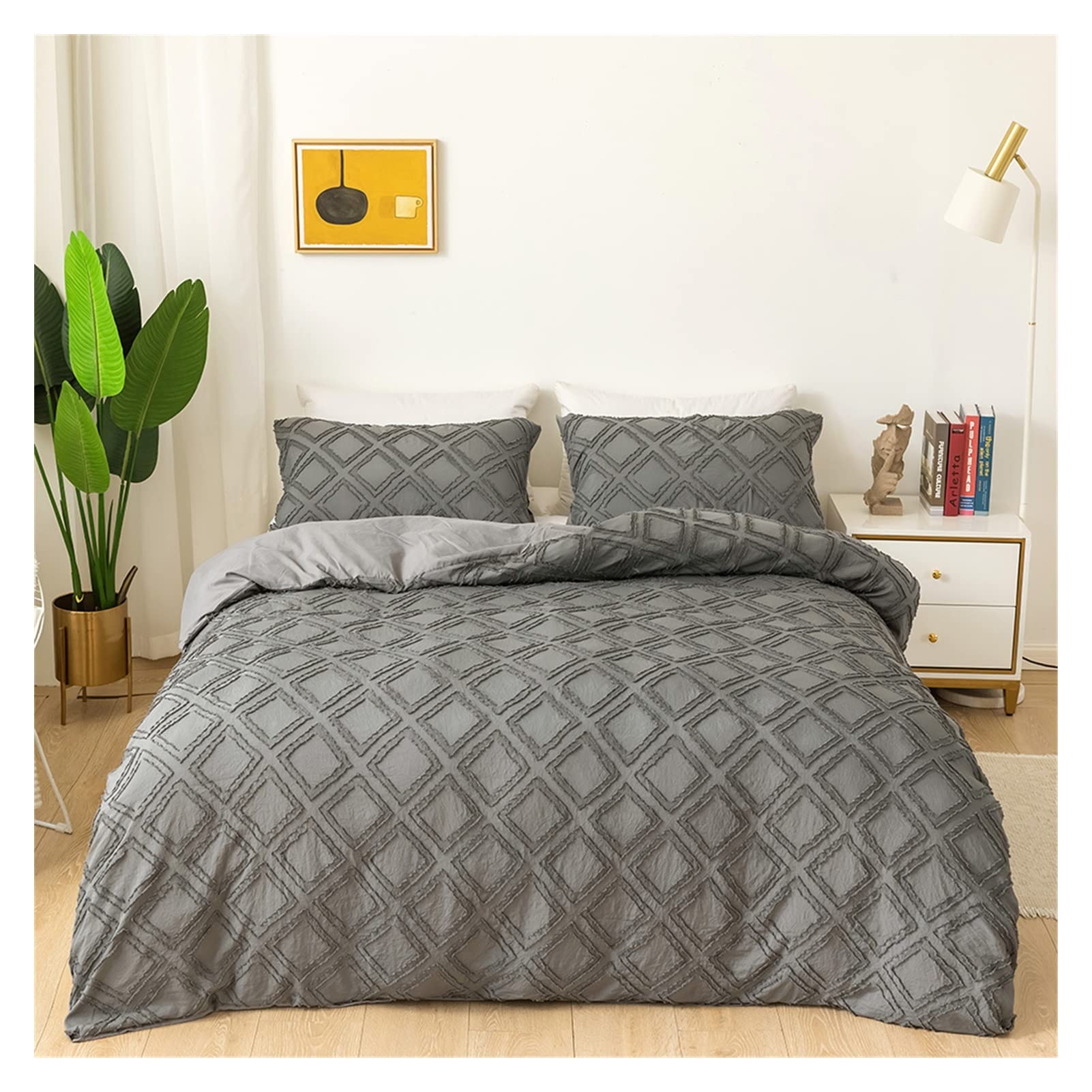 Ensemble de draps de lit TFBHL géométrique en microfibre douce avec housse de couette zippée - 7