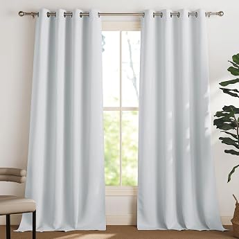 PONY DANCE Thermal Curtain Against Cold White Opaque Curtains with Eyelets Set of 2 H 245 x W 140 cm Blackout Curtains Living Room Curtain Heat Protection Gray / White