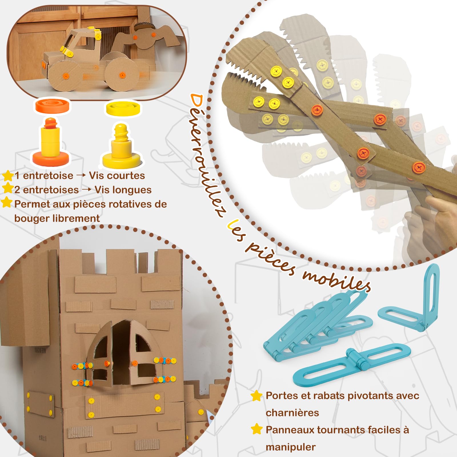 Kit Outils Créatifs en Carton 401 Pièces | Couteau Sécurisé, Rouleau, Tournevis, Boulons et Écrous | Coffret Cadeau Enfant DIY