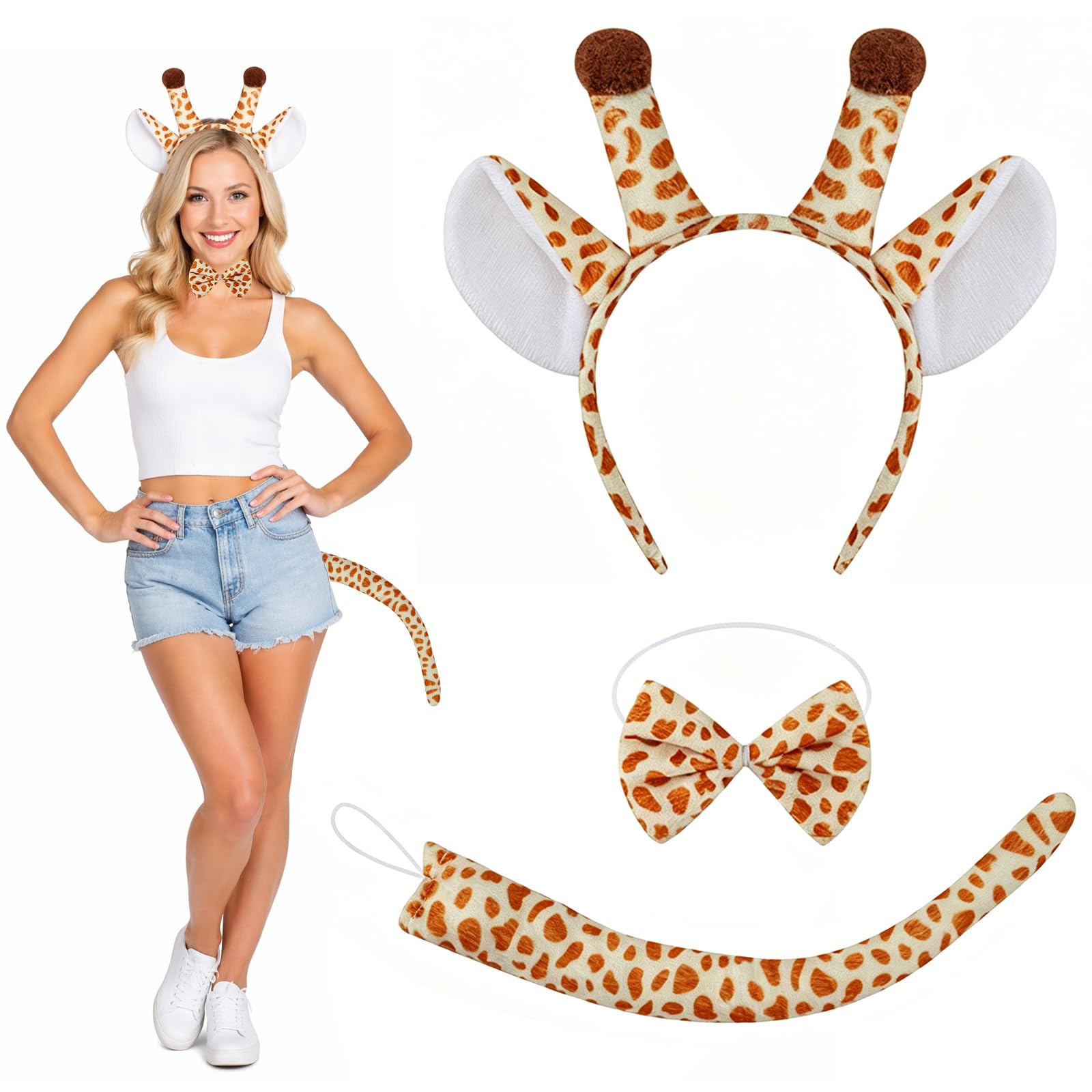 Kemay Giraffe Costume Set for Kids, Animal Fancy Dress Up Accessories Included Ears Headband Bowtie Tail, Safari Theme Party Cosplay Halloween