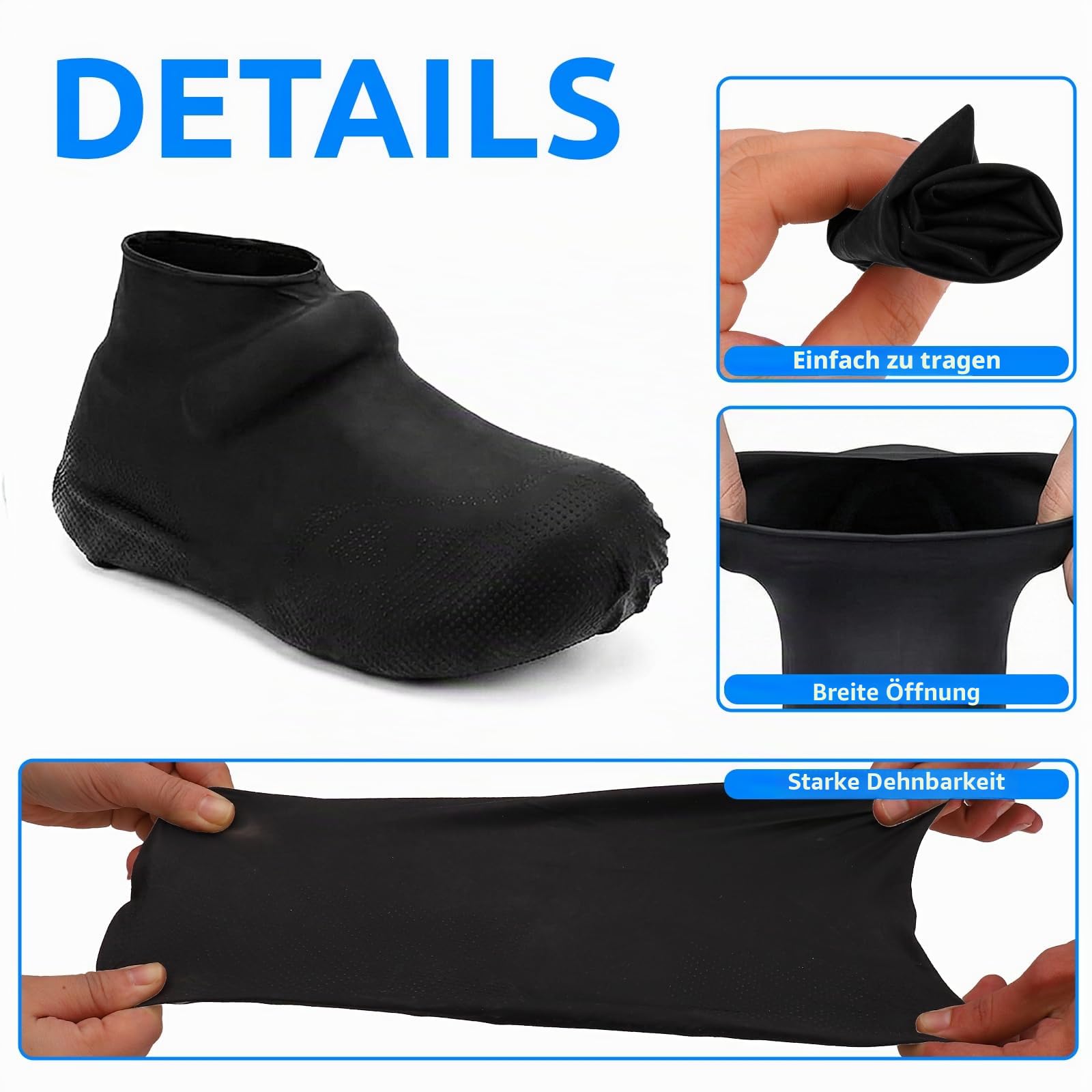 4 Paar Schuhüberzieher Wasserdicht Überzieher Mehrweg Silikon Überziehschuhe Überschuhe Shoe Cover Regenüberschuhe Für Regen Schneetag Wüstenstrand Schwarz