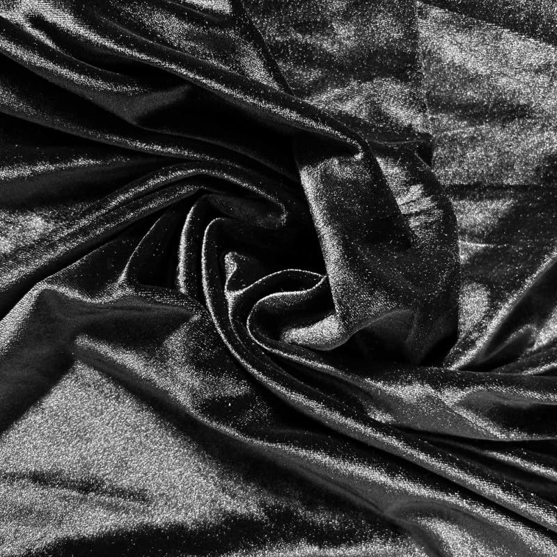 EU Fabrics Velvet Velour Spandex Fabric | Soft Furnishing Stretch Material for Dressmaking, Costumes and Displays | Breathable Crushed Velvet Craft Fabric by The Metre (Black, 1 Metre x 147cm)