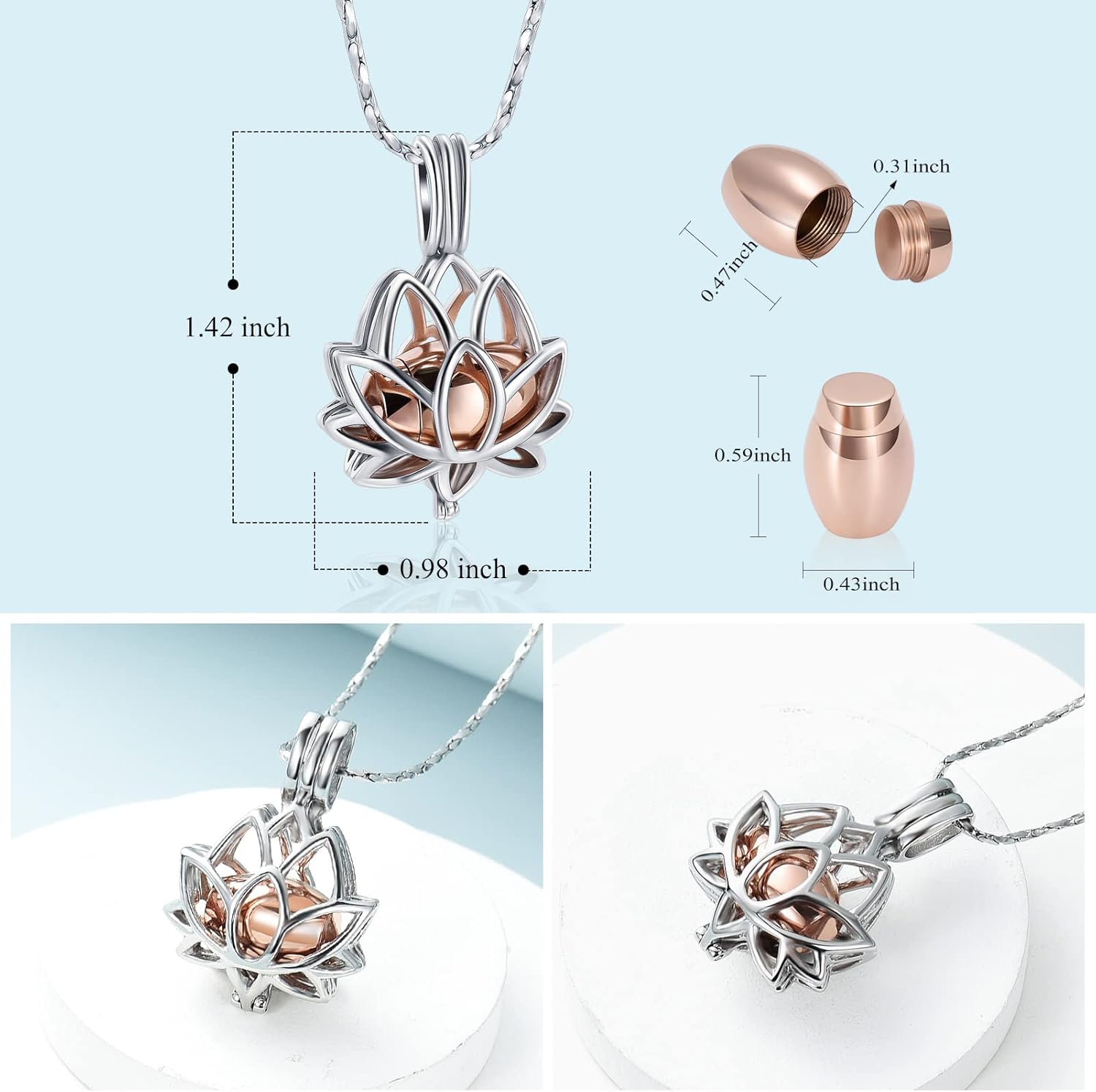 Imrsanl Cremation Jewelry for Ashes - Lotus Flower Ashes Pendant Necklace with Mini Keepsake Urn Memorial Ash Jewelry - Image 2