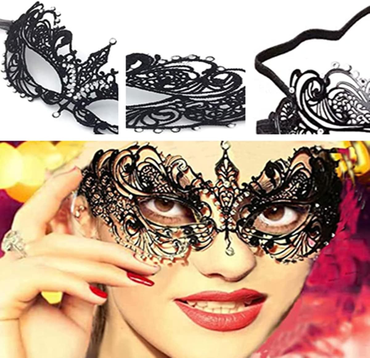Party Lace Mask, Lace Masquerade Mask for Women Venetian Masks, Ball Half Face Styling Fancy Sexy Masks for Dress Costume Party (Black)