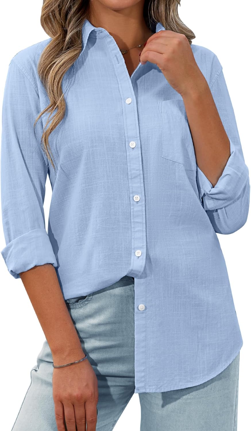 siliteelon Womens Button Down Shirt Linen Button Up Shirts for Women Long Sleeve Summer Shirt Collared Blouse Linen Tops