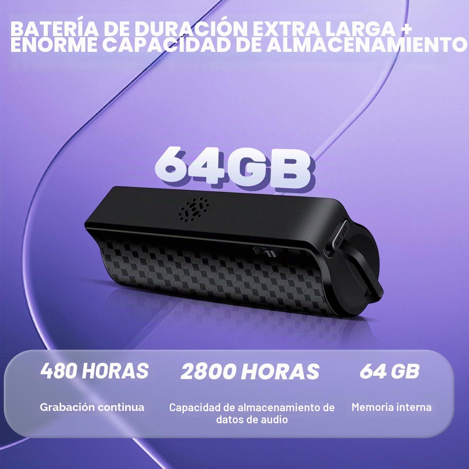 64GB Grabadora de Voz Mini, 100H Grabación Continua Magnético Grabadora Portátil con Activación por Voz Grabadora de Audio USB C Digital MP3 para Conferencia Clases Entrevistas