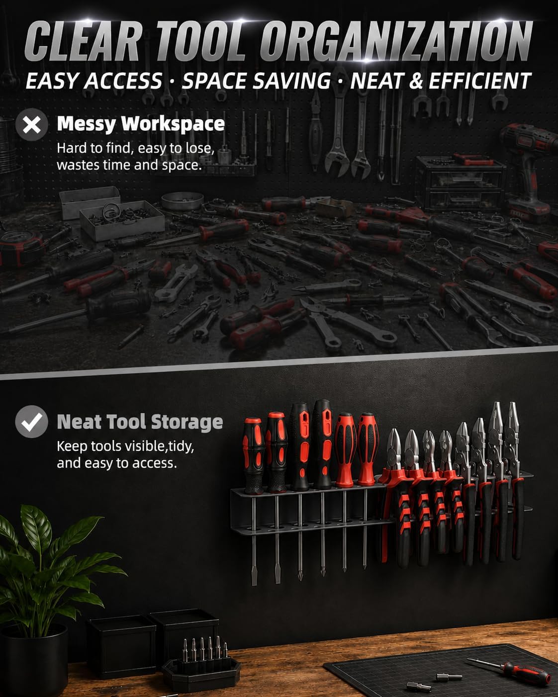 Screwdriver Plier Organizer Wall Mount,Metal Utility Metal Tool Holder Rack for Garage, Workshop, Workbench, Homes Tool Chest (Modern)