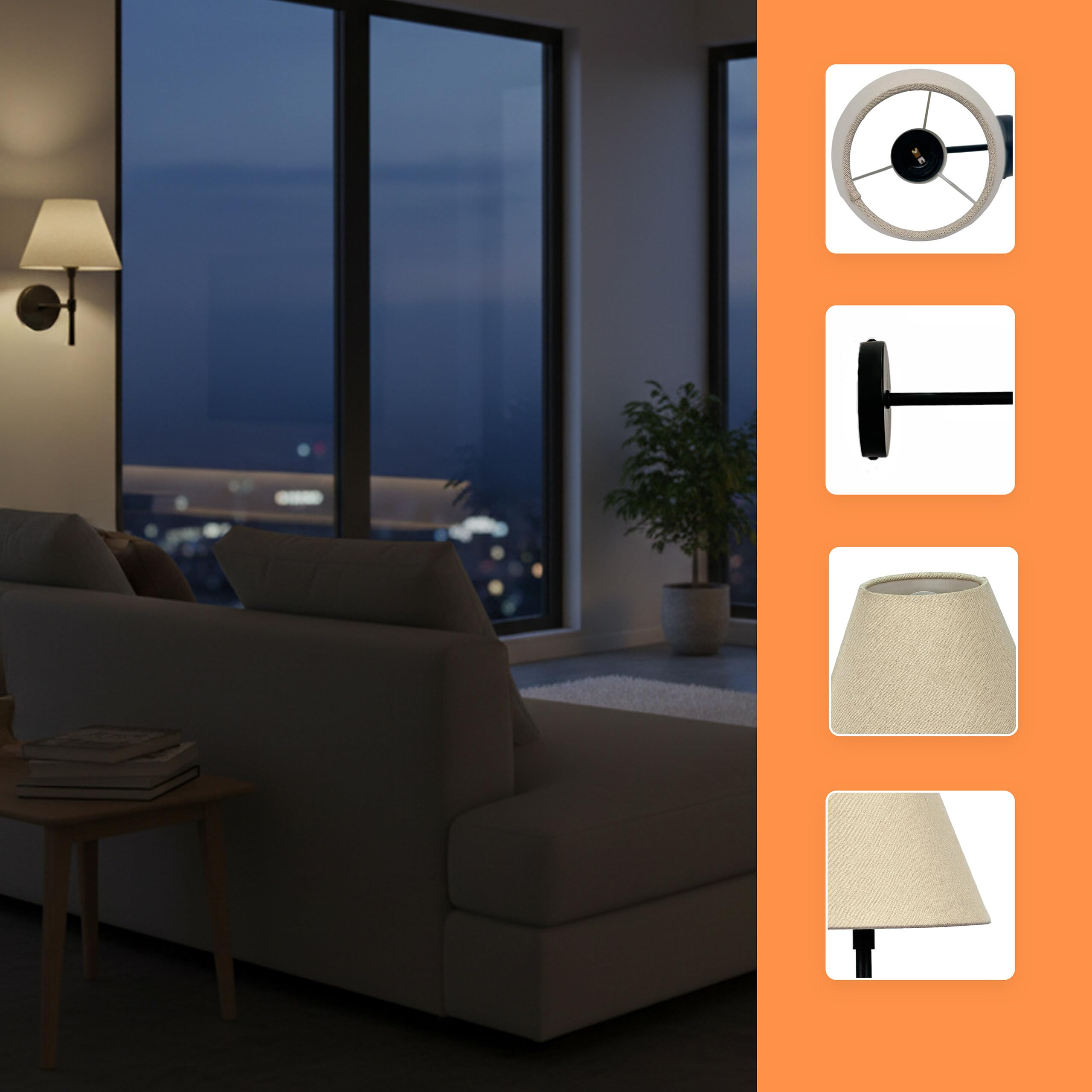 Relaxdays Lampada da Parete, Paralume in Tessuto, Design Minimalista, Attacco E27, 32,5 x 27 cm